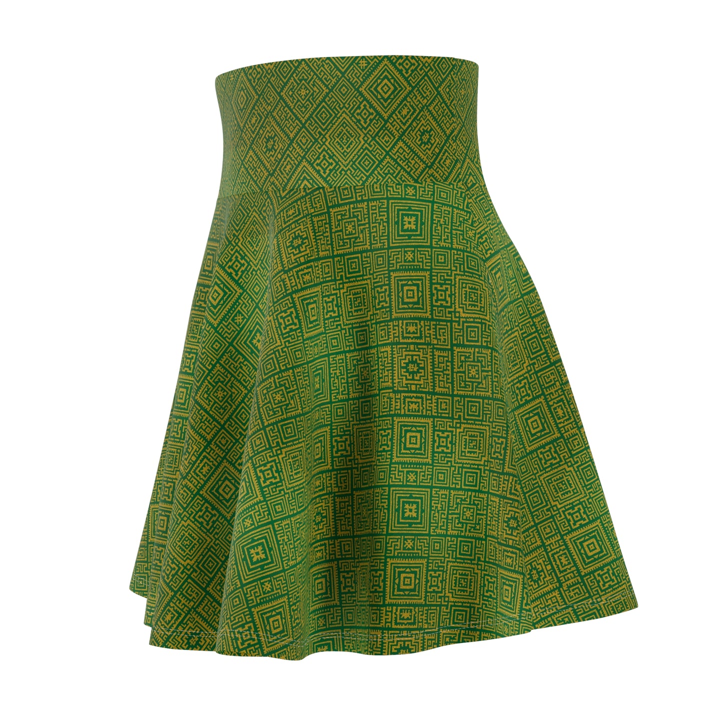 Green & Gold Dhaka Skater Skirt | NepDrip Women’s Collection